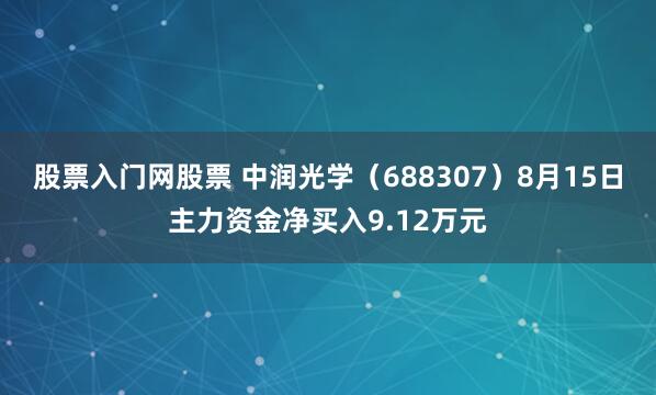 股票入门网股票 中润光学（688307）8月15日主力资金净买入9.12万元